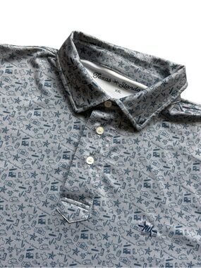 Texas Standard Polo XXL Western Golf Cowboy Print Performance Shirt Ranch Blue